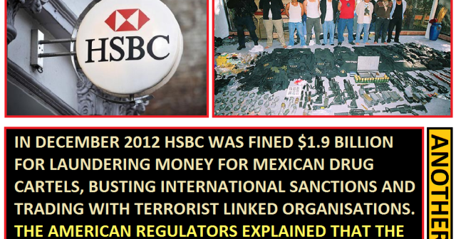 Hsbc Mexico Drug Cartel Money Laundering HSBC signage outside a branch as a reminder of the 2012 $1.9B cartel laundering penalty.
