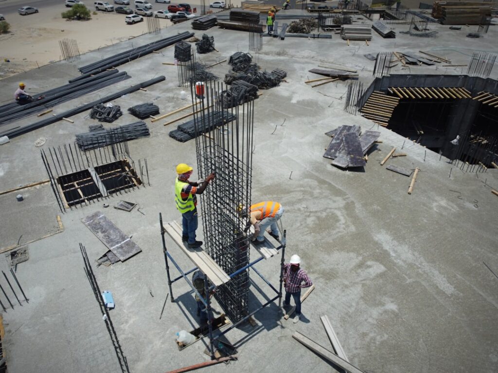 Construction workers at a SK Hynix chip plant site in Cheongju, South Korea, preparing for the new M15X facility.